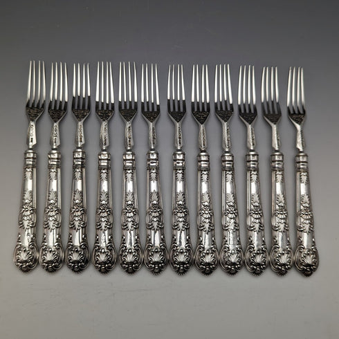 1864 年英國古董純銀甜點餐具 12 對套裝總計 912 克木盒裝 Harrison Brothers & Howson